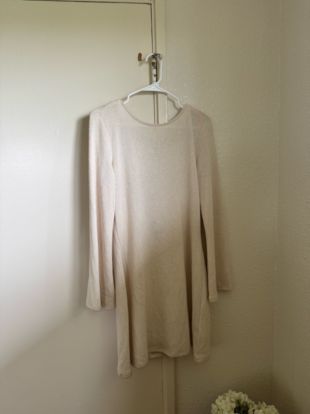 Divided Cream Long-Sleeve Mini Swing Dress